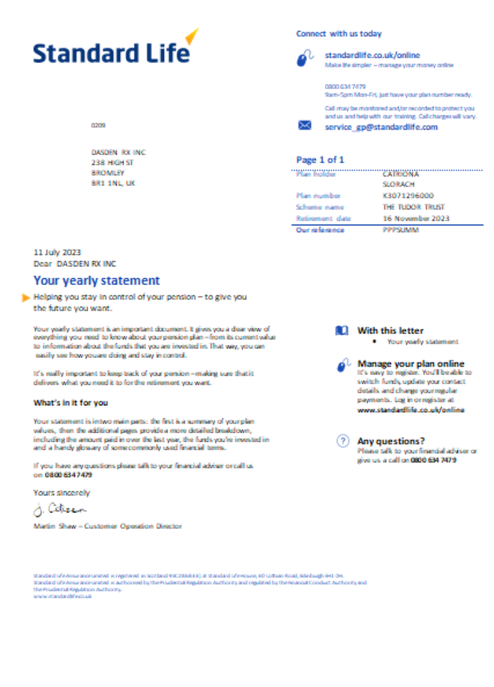 Standard Life utility business bill,  SCR PSD template